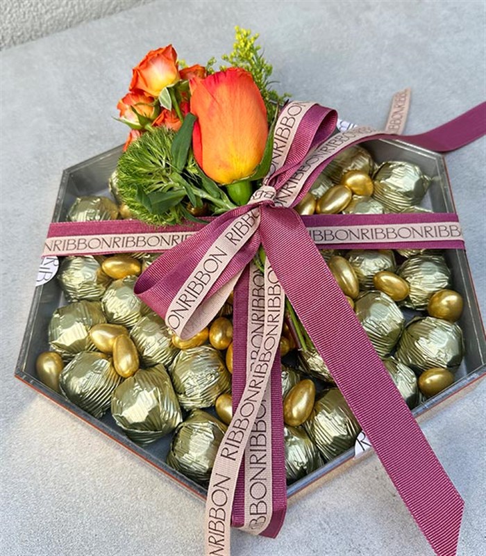 Gold Grand Deluxe 40Lı Yıldız Altıgen Ayna Çikolata Tepsisi