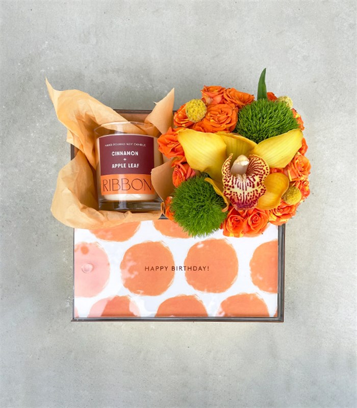 Happy Birthday Turuncu Mum Çikolata Hediye Kutusu