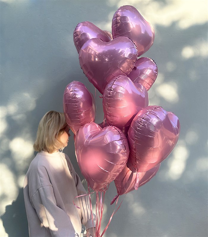 Uçan 10 Kalp Balon Seti Pembe