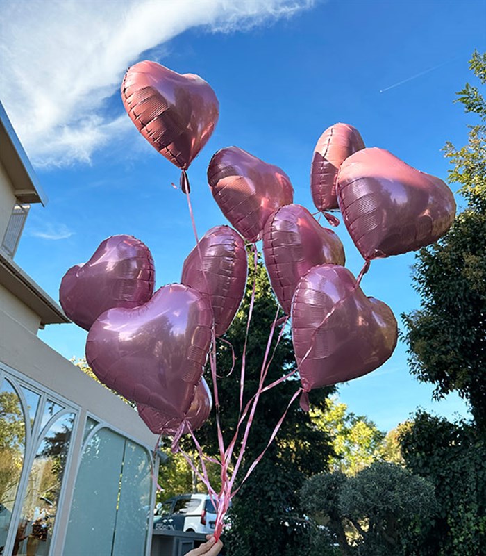 Uçan 10 Kalp Balon Seti Pembe