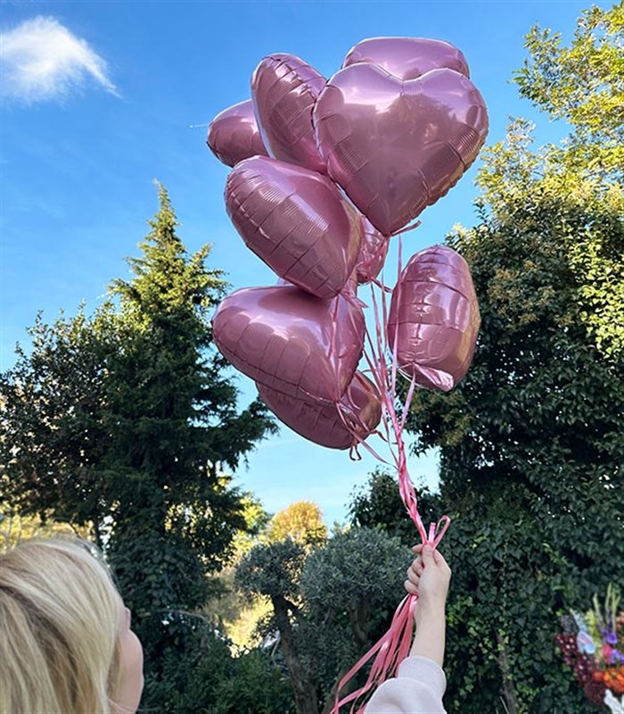 Uçan 10 Kalp Balon Seti Pembe
