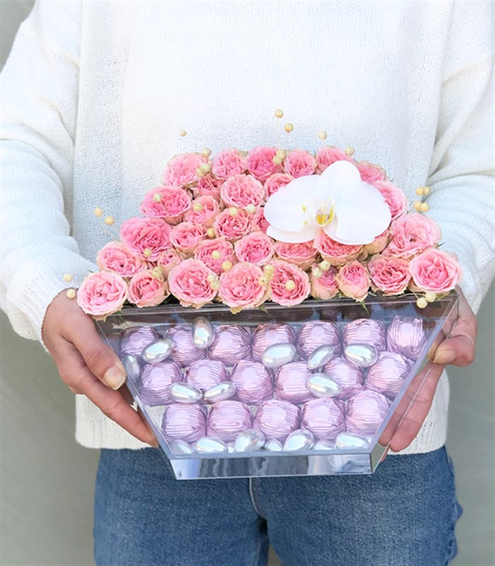 Pembe Luxe Yıldız Altıgen Ayna Çikolata Tepsisi