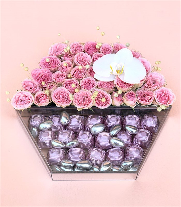 Pembe Luxe Yıldız Altıgen Ayna Çikolata Tepsisi