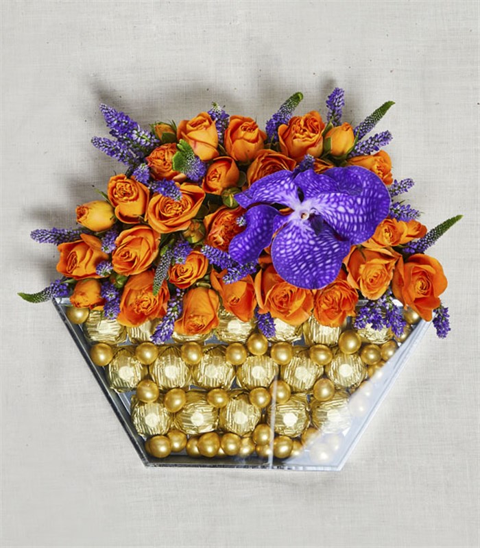 Turuncu Luxe Yıldız Altıgen Ayna Çikolata Tepsisi