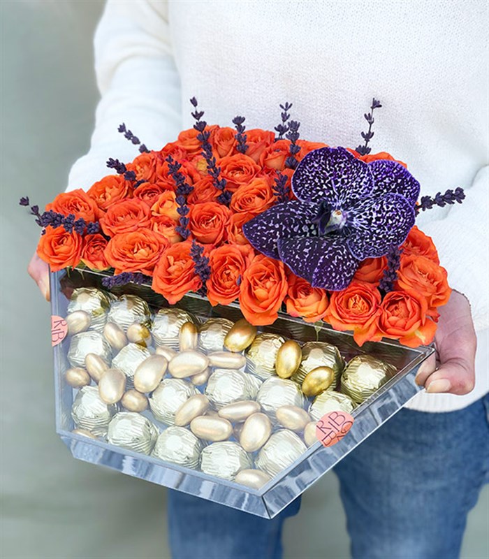 Turuncu Luxe Yıldız Altıgen Ayna Çikolata Tepsisi