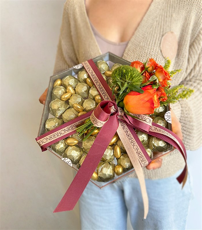 Turuncu Luxe Yıldız Altıgen Ayna Çikolata Tepsisi