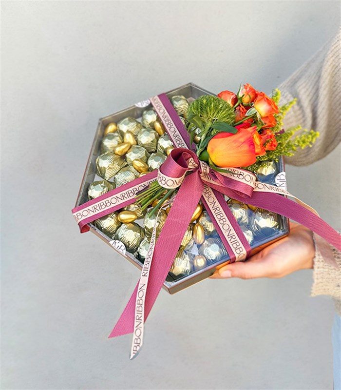 Turuncu Luxe Yıldız Altıgen Ayna Çikolata Tepsisi