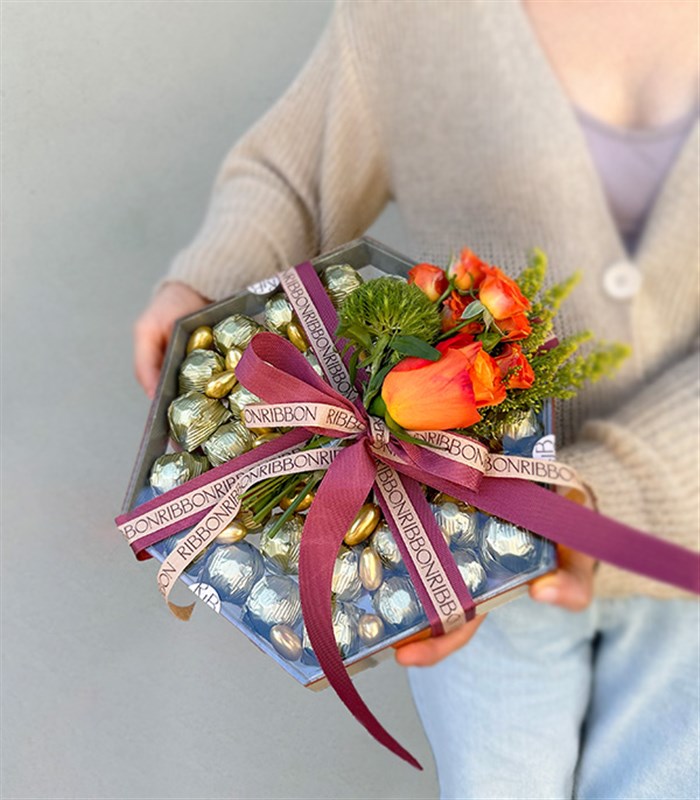 Turuncu Luxe Yıldız Altıgen Ayna Çikolata Tepsisi