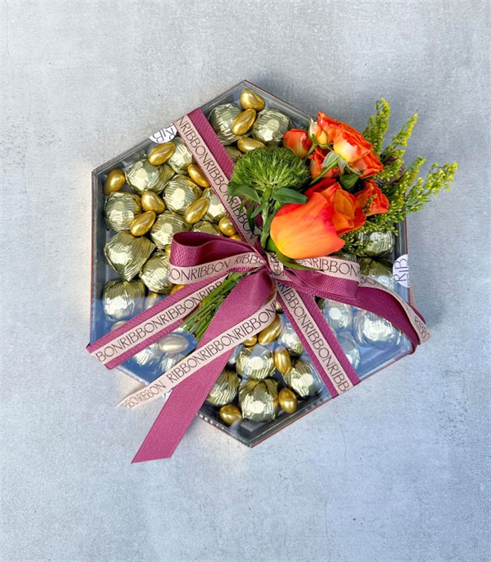 Turuncu Deluxe Yıldız Altıgen Ayna Çikolata Tepsisi