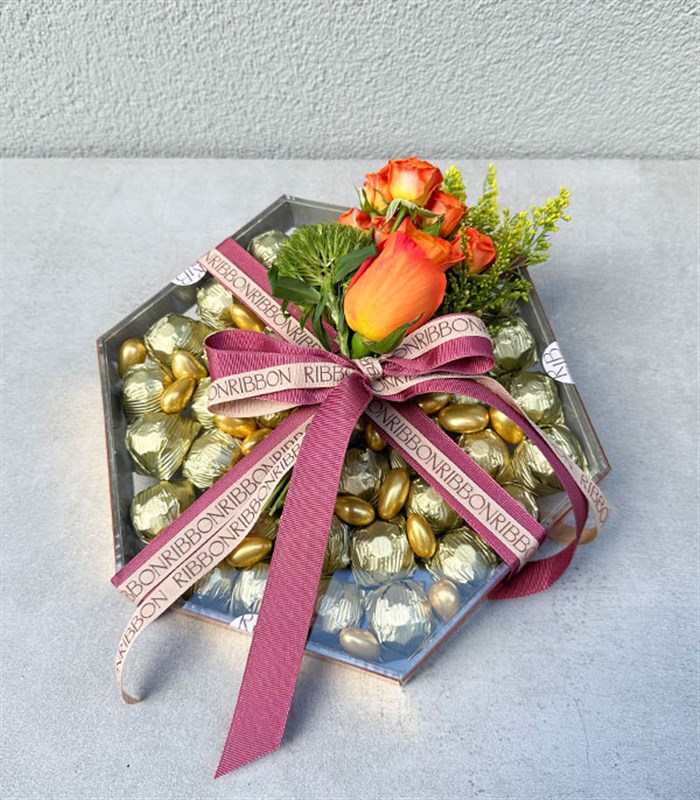 Turuncu Deluxe Yıldız Altıgen Ayna Çikolata Tepsisi