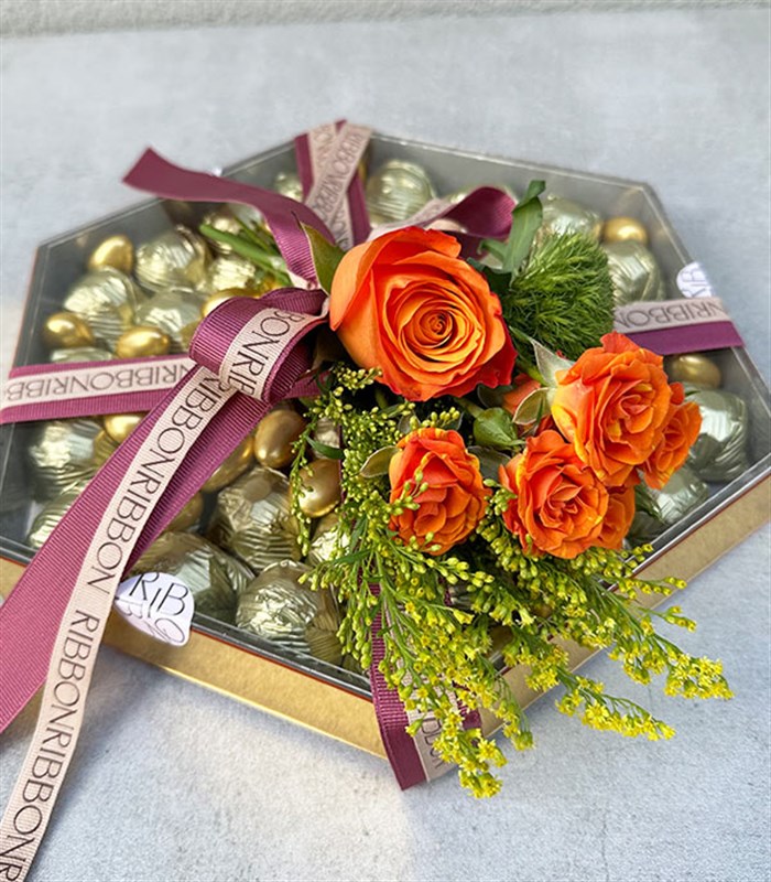 Turuncu Deluxe Yıldız Altıgen Ayna Çikolata Tepsisi