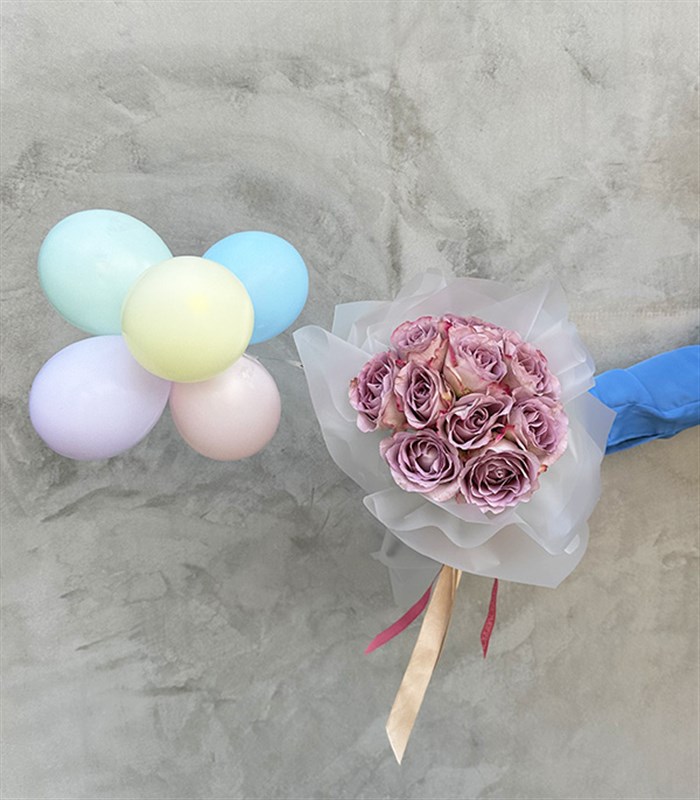 Beam Bakes Lila Happy Birthday Pasta Balon Çiçek Doğum Günü Tebriği Seti