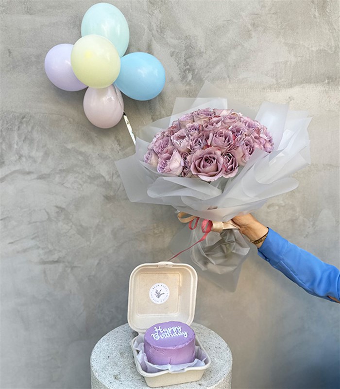 Deluxe Beam Bakes Lila Happy Birthday Pasta Balon 40 Gül Doğum Günü Tebriği Seti