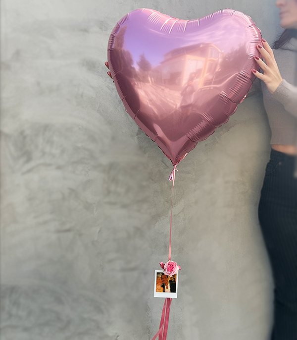 Kişiye Özel Instax Polaroid Fotoğraflı Pembe Uçan Kalp Balon 60 cm