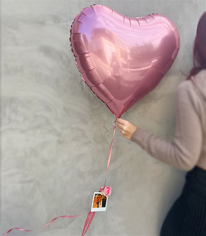 Kişiye Özel Instax Polaroid Fotoğraflı Pembe Uçan Kalp Balon 60 cm
