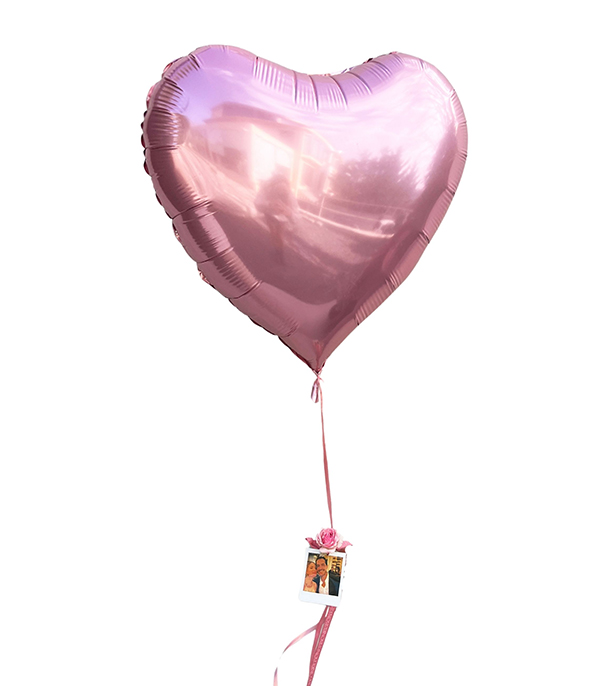Kişiye Özel Instax Polaroid Fotoğraflı Pembe Uçan Kalp Balon 60 cm