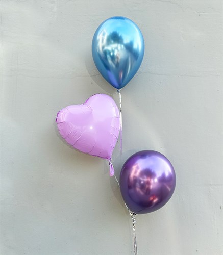Mat Lila Uçan Kalp Mavi Mor Balon Seti