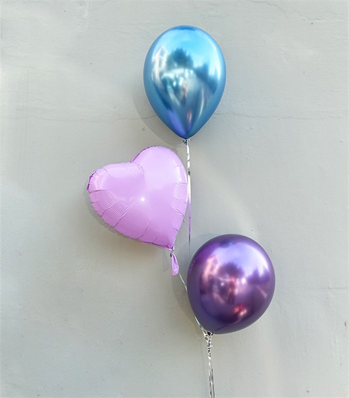 Mat Lila Uçan Kalp Mavi Mor Balon Seti