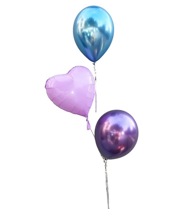 Mat Lila Uçan Kalp Mavi Mor Balon Seti