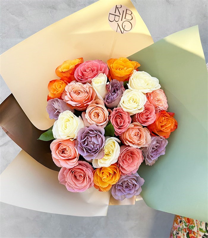 Rose Lover Renkli Gül Buketi Lila Somon Pembe Turuncu