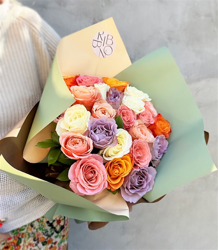 Rose Lover Renkli Gül Buketi Lila Somon Pembe Turuncu