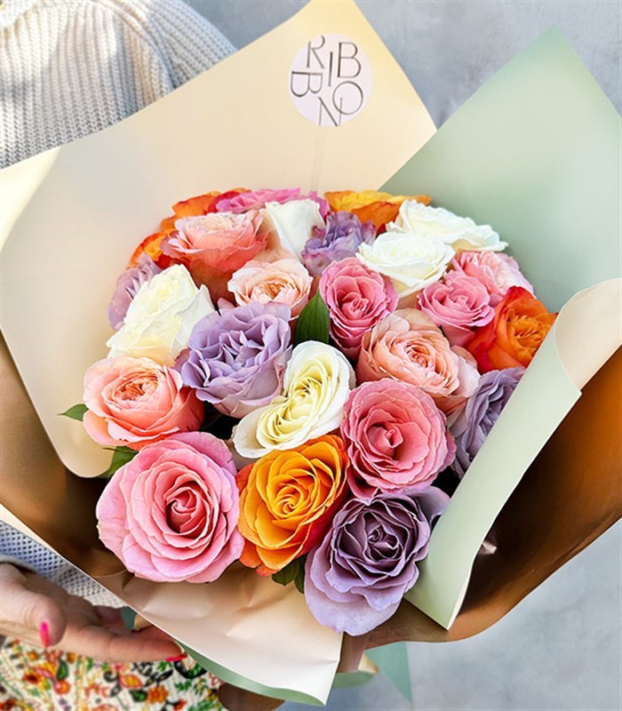 Rose Lover Renkli Gül Buketi Lila Somon Pembe Turuncu