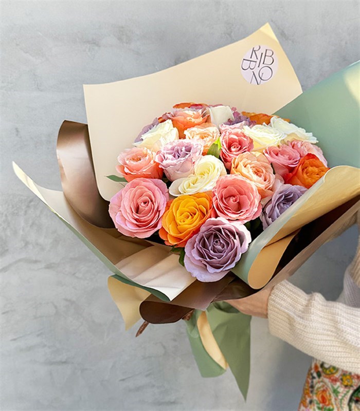 Rose Lover Renkli Gül Buketi Lila Somon Pembe Turuncu