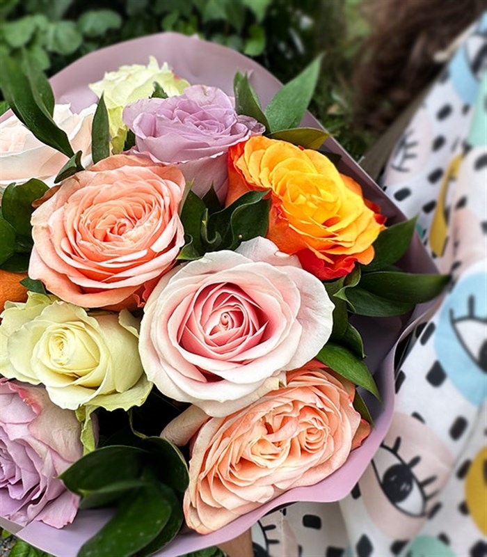 Rose Lover Renkli Gül Buketi Lila Somon Pembe Turuncu