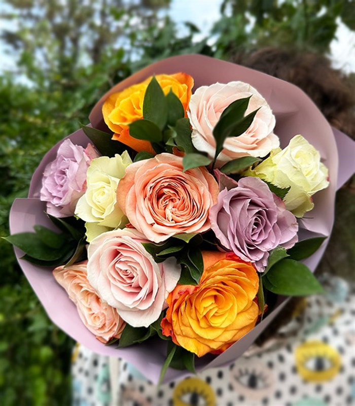 Rose Lover Renkli Gül Buketi Lila Somon Pembe Turuncu