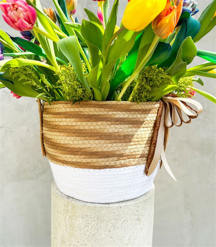 Sepette 60Lı Galaksi Lale Pembe Turuncu Sarı Laleler Aranjmanı