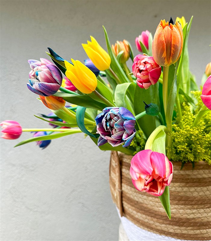 Sepette 60Lı Galaksi Lale Pembe Turuncu Sarı Laleler Aranjmanı