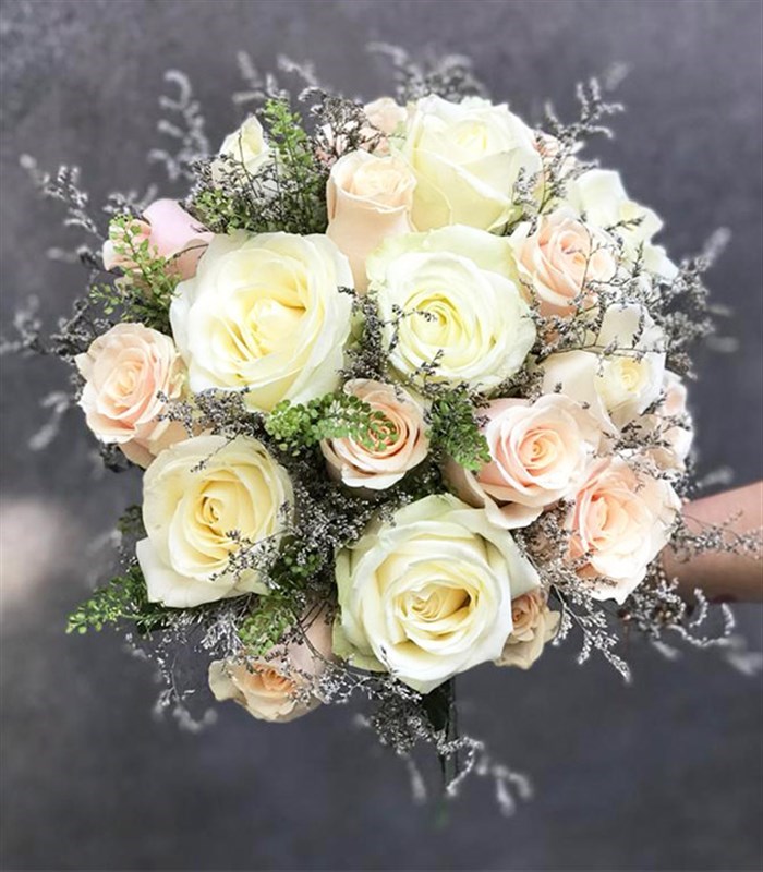Addison Salmon White Rose Bridal Bouquet
