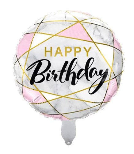 Gri Beyaz Pembe Happy Birthday Uçan Balon 45 cm