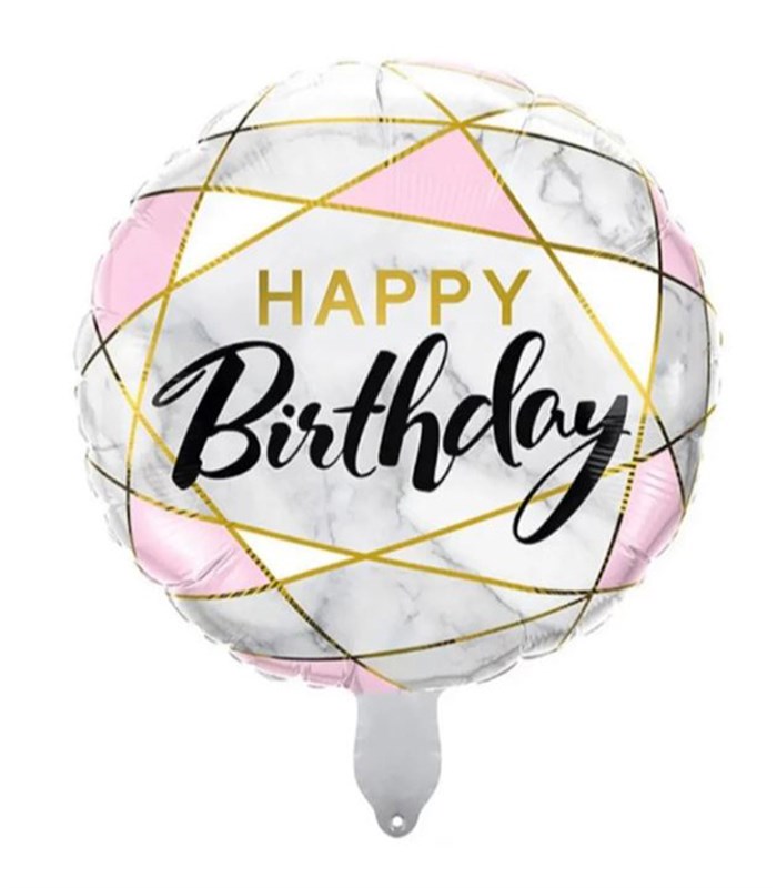 Gri Beyaz Pembe Happy Birthday Uçan Balon 45 cm