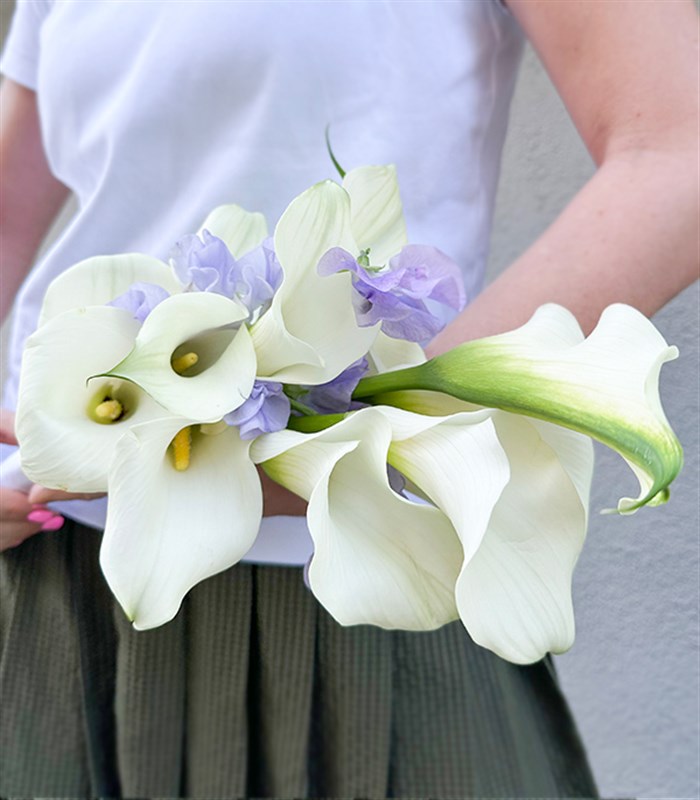 10 Beyaz Gala Lila Bahar Çiçekleri Gelin Buketi