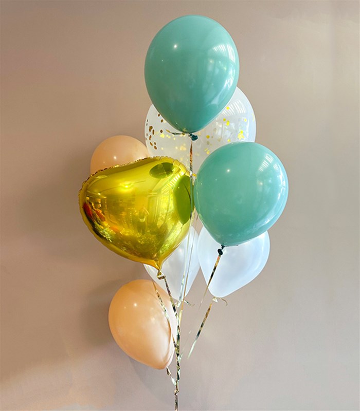 Kahve Yeşil Gold Kalp 8Li Uçan Balon Seti