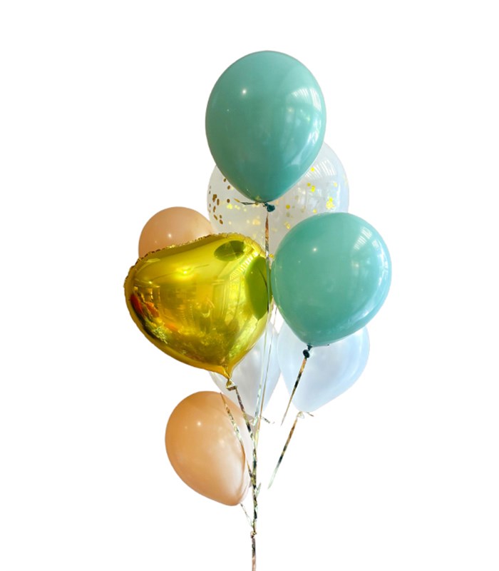 Kahve Yeşil Gold Kalp 8Li Uçan Balon Seti