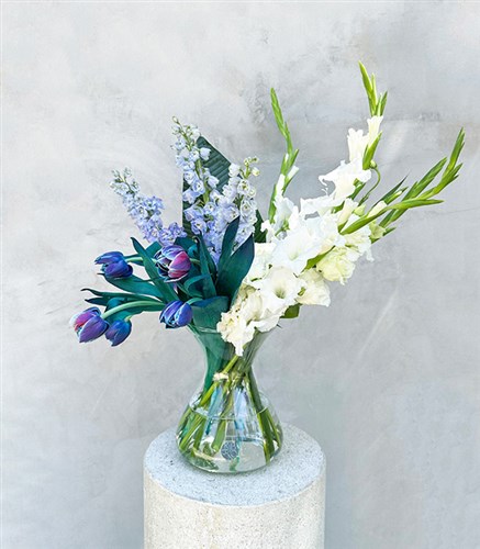 Bianca Galaxy Tulips Blue White Summer Arrangement