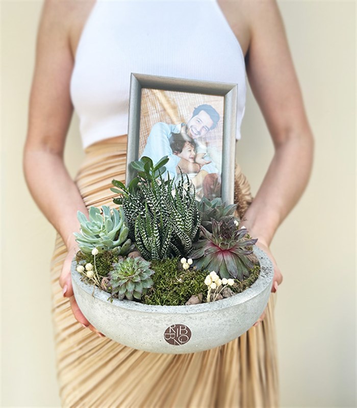 Kişiye Özel Fotoğraf Çerçeveli Sukulent Bahçesi
