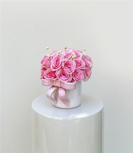 Ribbon Bow Pembe El İşi Seramik Mug Mini Aranjman