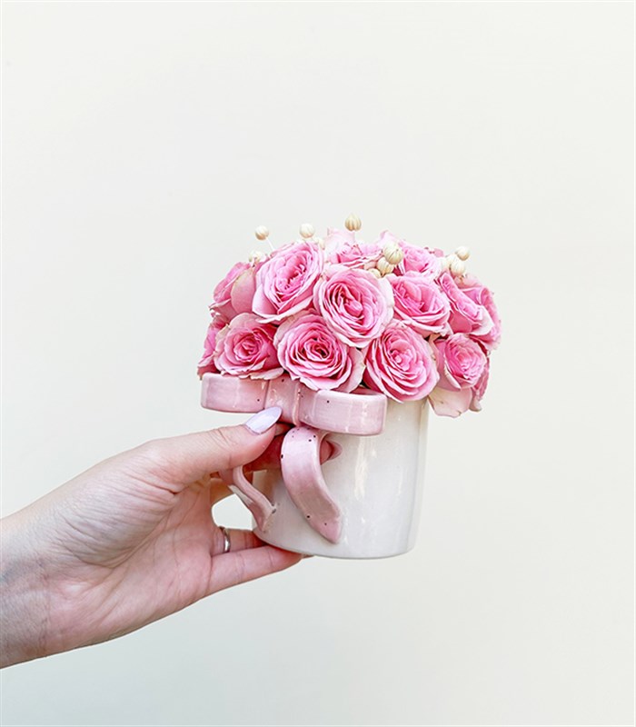 Ribbon Bow Pembe El İşi Seramik Mug Mini Aranjman