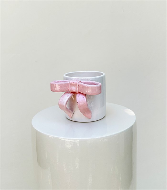 Ribbon Bow Pembe El İşi Seramik Mug Mini Aranjman
