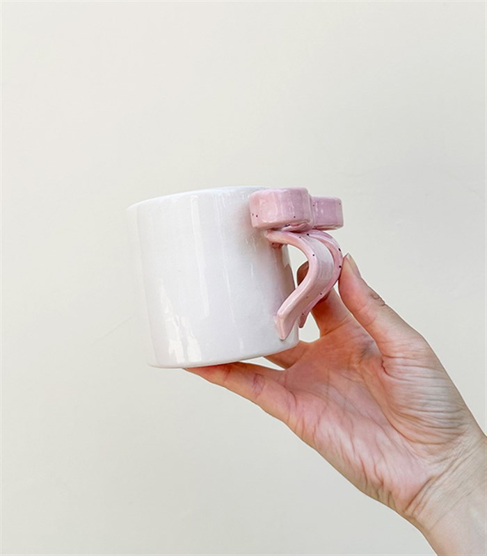 Ribbon Bow Pembe El İşi Seramik Mug Mini Aranjman