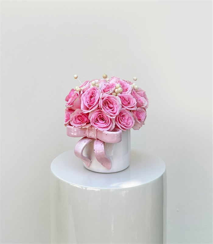 Ribbon Bow Pembe El İşi Seramik Mug Mini Aranjman