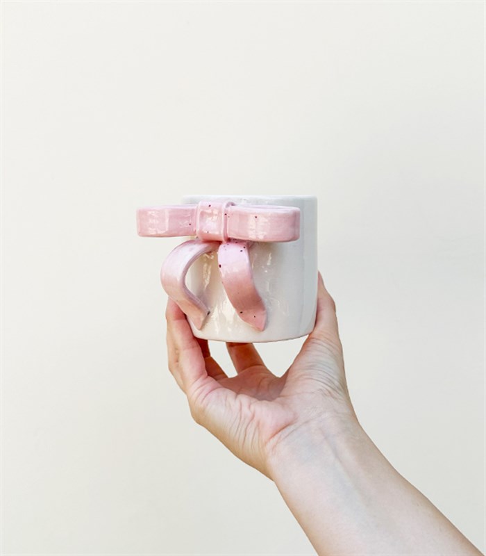 Ribbon Bow Pembe El İşi Seramik Mug Mini Aranjman