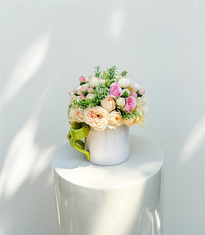 Ribbon Bow Yeşil El İşi Seramik Mug Mini Aranjman