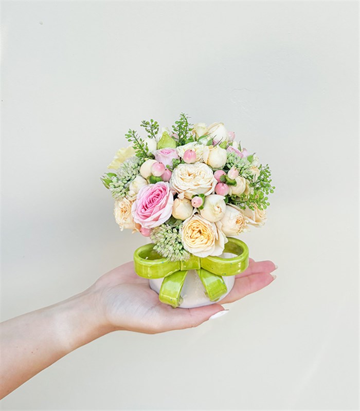 Ribbon Bow Yeşil El İşi Seramik Mug Mini Aranjman