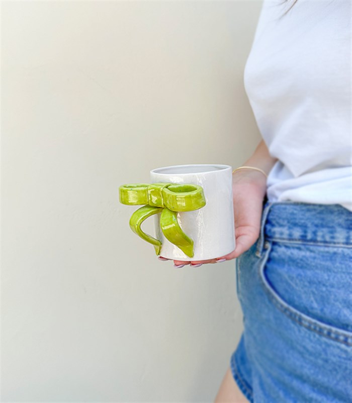 Ribbon Bow Yeşil El İşi Seramik Mug Mini Aranjman