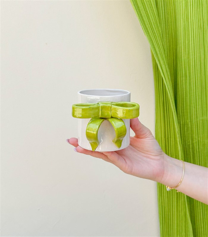 Ribbon Bow Yeşil El İşi Seramik Mug Mini Aranjman