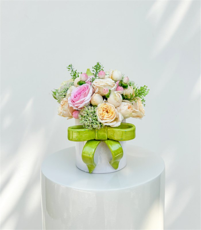 Ribbon Bow Yeşil El İşi Seramik Mug Mini Aranjman